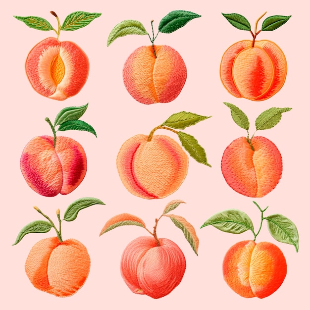 PSD colorful embroidered peach illustrations