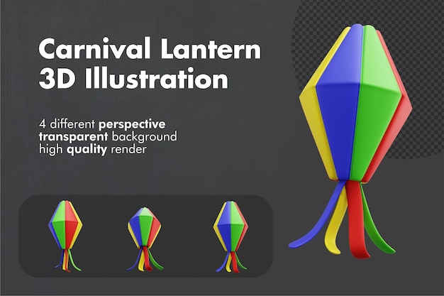 Colorful Festa Junina Lantern Decoration Isolated 3D Render Illustration in Multiple Perspective