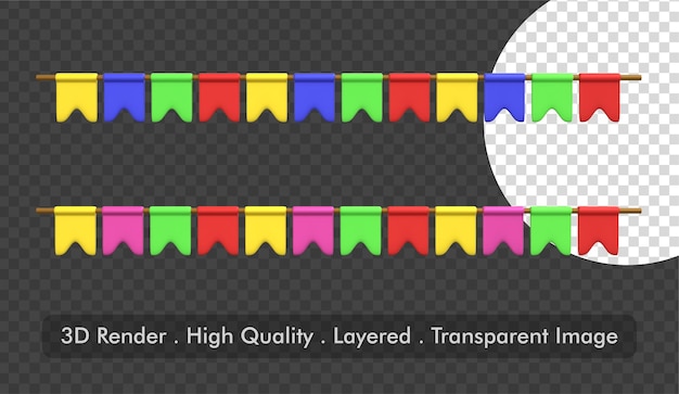 Colorful Festa Junina Party Flags Garland in Straight Line 3D Render Illustration