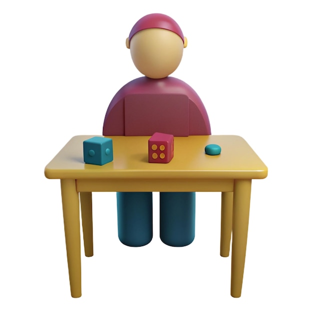 a colorful figure sits at a table with a game on it