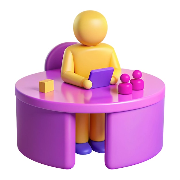 a colorful figure with a purple box on the table