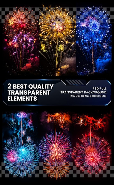 PSD colorful fireworks festivals spectacle on transparent background