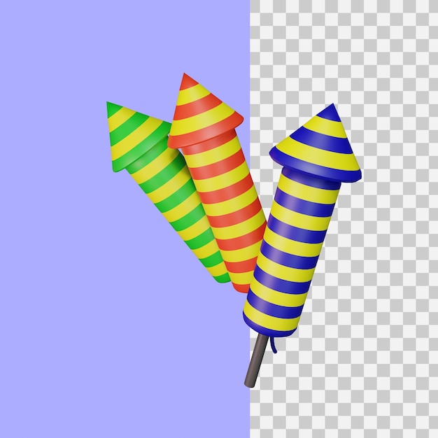 A colorful fireworks rocket with a blue background and a red stripe.