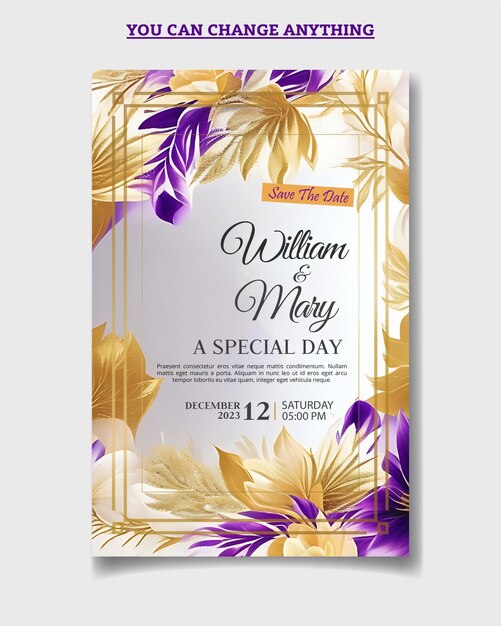 Colorful Floral Wedding Invitation Card Template PSD A4 Size 8K HD Quality