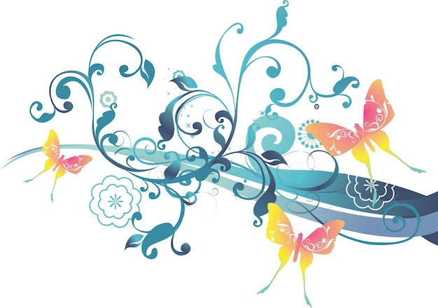 PSD colorful florals with curved stems and leaves