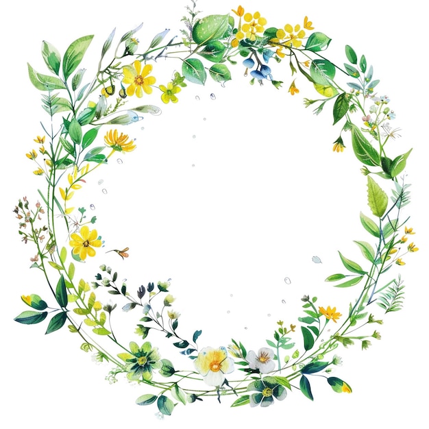 Colorful flowers and green leaves wreath isolated on white background AIG56