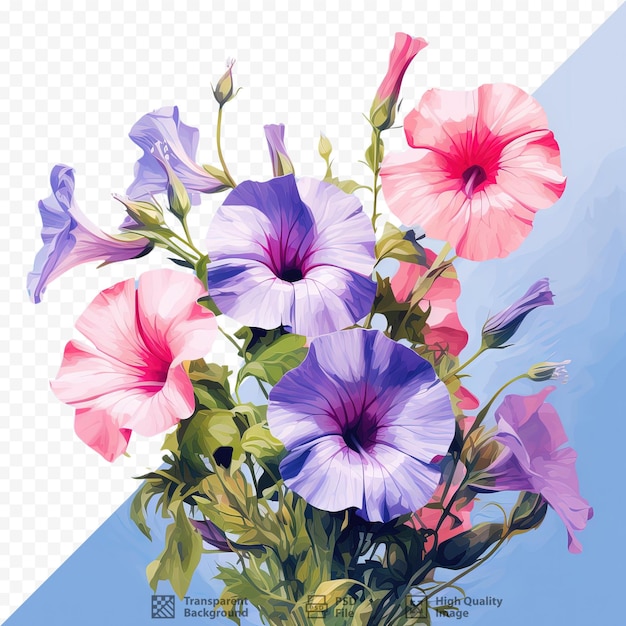 Colorful flowers Petunias placed on a transparent background