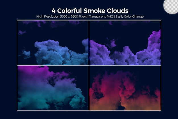 Colorful fog smoke clouds realistic set on blue background