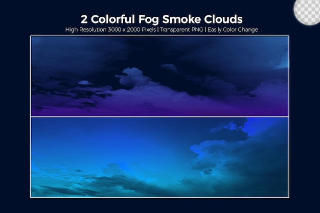 Colorful fog smoke clouds realistic set on blue background