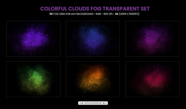 Colorful Fog, smoke Effect Overlay Background Textures transparent Set