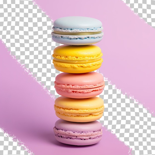 Colorful French macarons isolated on transparent background