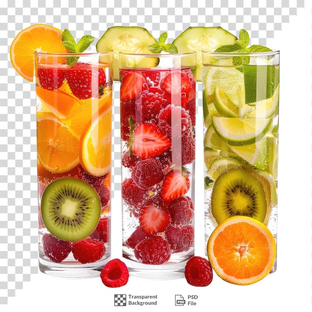 PSD colorful fruit infused water transparent background