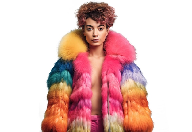 PSD colorful furry female coat and woman wear concept