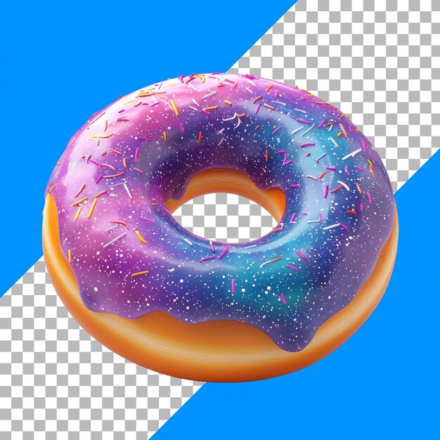 PSD colorful galaxy donut with sprinkles on blue and transparent background