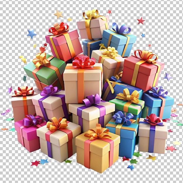 Colorful gift boxes on white background in the style of vfxfriday precisionist style exacting