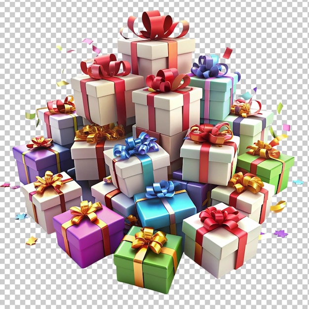 Colorful gift boxes on white background in the style of vfxfriday precisionist style exacting