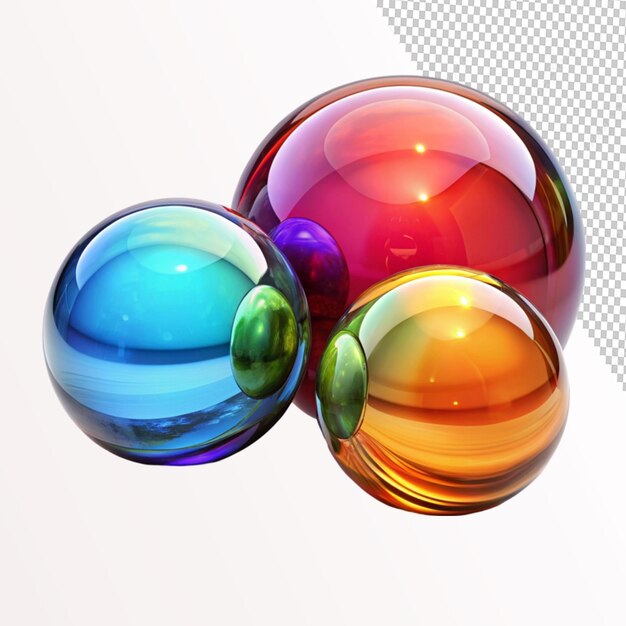 PSD colorful glass orbs 3d sphere realistic on transparent background