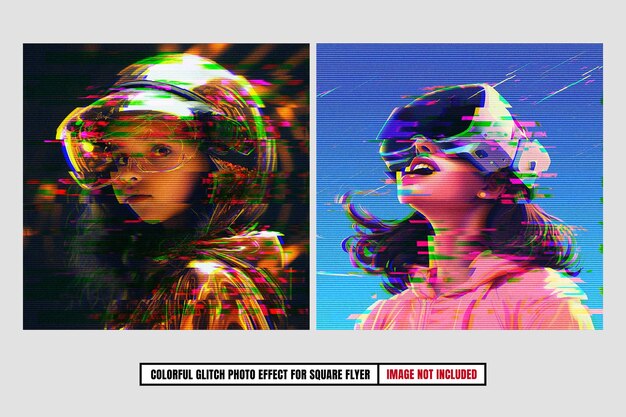 PSD colorful glitch photo effect for square