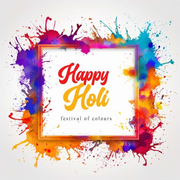 Colorful gulaal powder color indian festival for Happy Holi card with gold patterned and crystals on