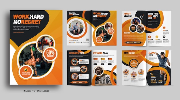 Colorful Gym and fitness 8 pages brochure template design