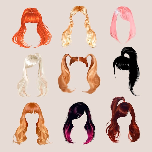 PSD colorful hairstyles wig collection