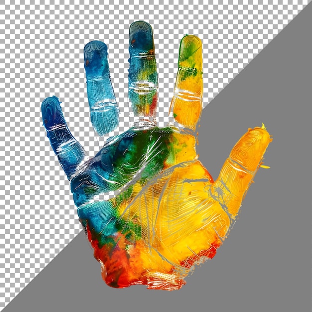 PSD colorful hand prints on transparent background ai generated