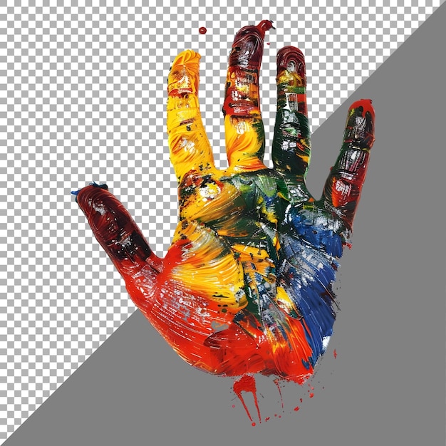 PSD colorful hand prints on transparent background ai generated