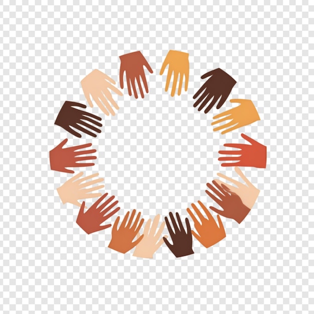 PSD colorful hands forming a circle on a transparent background