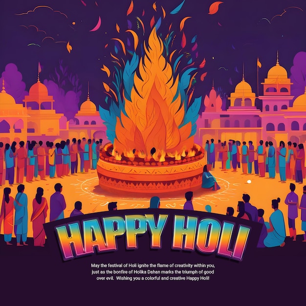 Colorful Happy Holi Dhuleti Indian Festival Social Media post design template