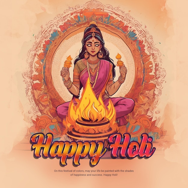 Colorful Happy Holi Dhuleti Indian Festival Social Media post design template