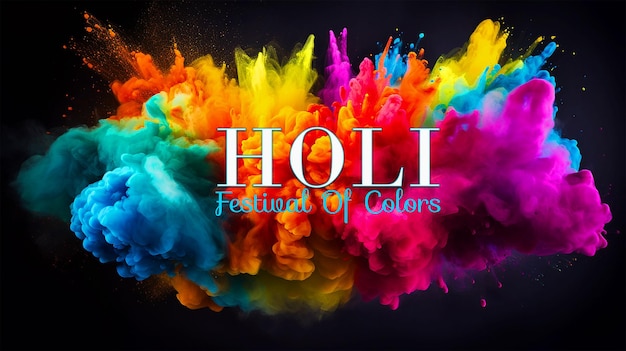 Colorful holi paint color powder explosion isolated black background