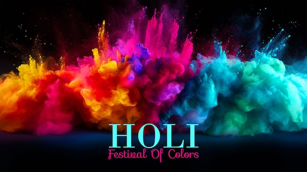 Colorful holi paint color powder explosion isolated black background