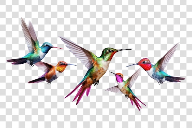 Colorful hummingbirds in flight