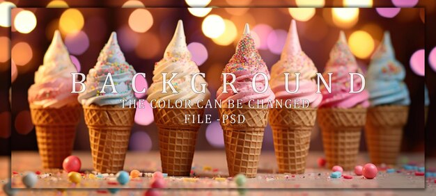 PSD colorful ice cream cones with sprinkles