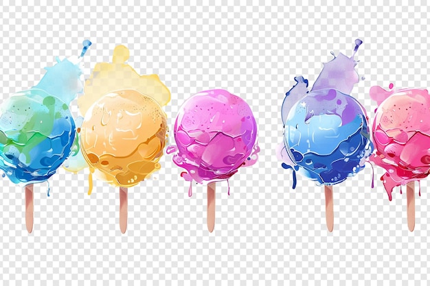 Colorful ice cream scoops with decor isolated on transparent background