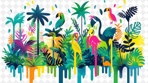 PSD a colorful illustration of birds and palm trees