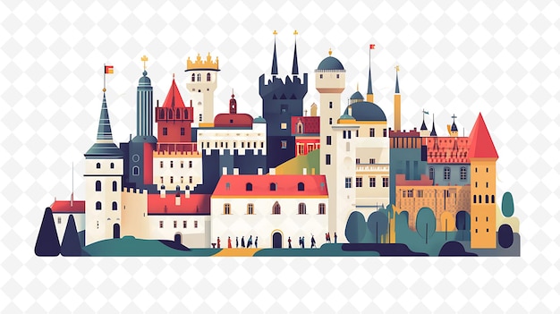 PSD a colorful illustration of a castle with a castle on the top