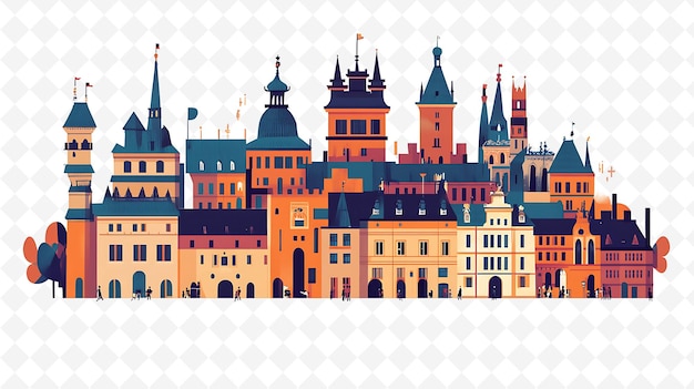 PSD a colorful illustration of a city with a castle on the top