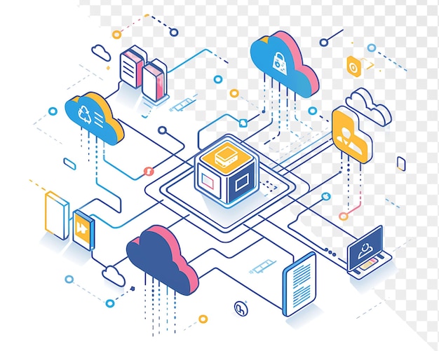 PSD a colorful illustration of a cloud with a blue box on the top of it