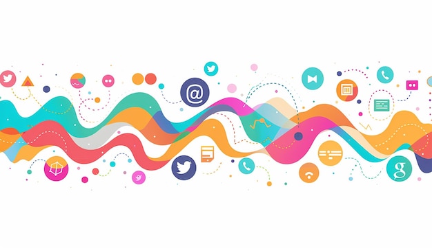 a colorful illustration of a colorful abstract background with a web page in the middle