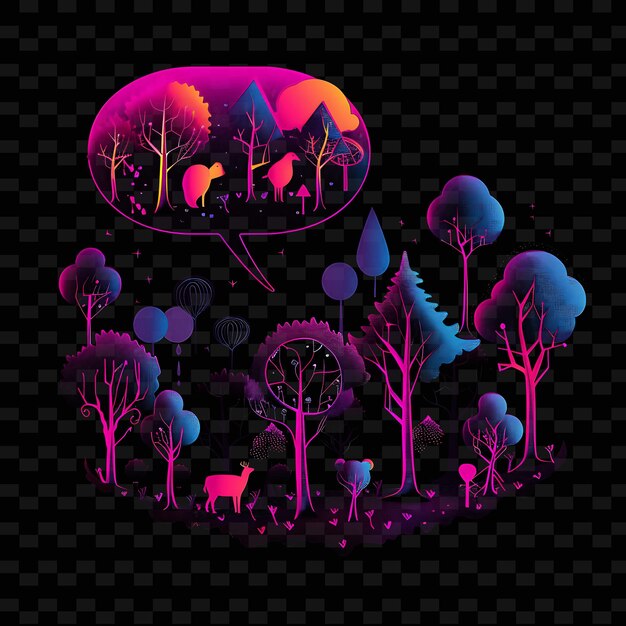 PSD a colorful illustration of a forest with a deer and trees