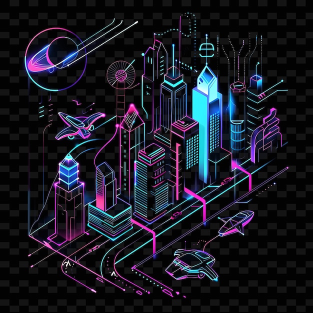 a colorful illustration of a futuristic city with a futuristic city in the background