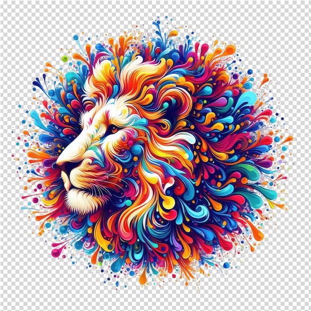 a colorful illustration of a lion head with a colorful background