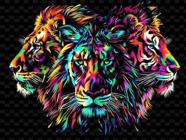 a colorful illustration of a lion with a tiger on the back