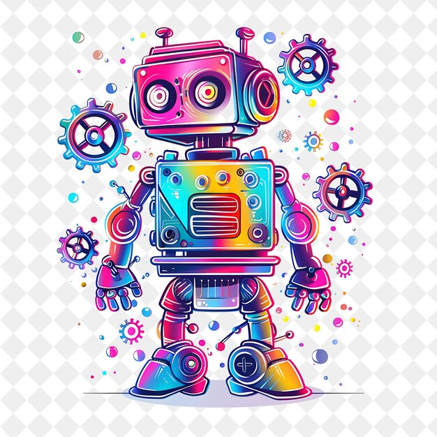 PSD a colorful illustration of a robot with gears and gears