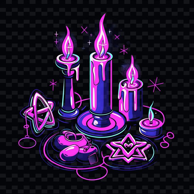 PSD a colorful illustration of a set of candles with a purple background with a purple and blue glow