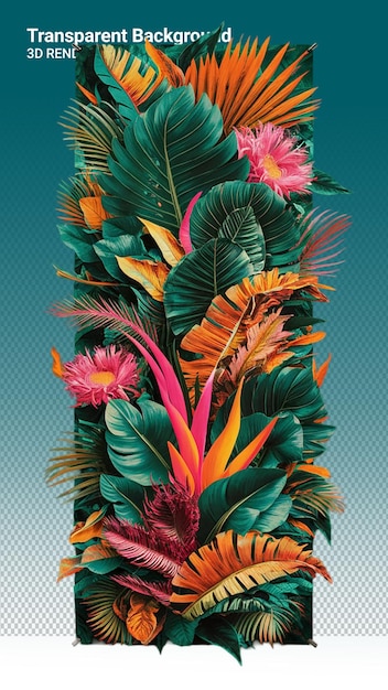 PSD a colorful illustration of tropical plants with tropical leaves