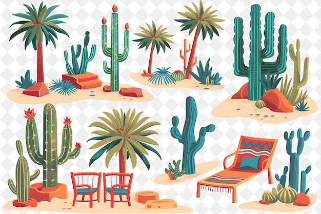 PSD a colorful illustration of a variety of cactus and cactus