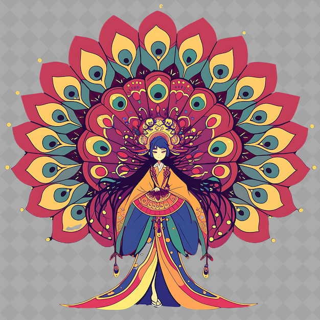 a colorful illustration of a woman with a peacock on her chest