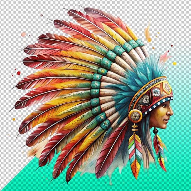 colorful Indian headdress painting feather on transperent background